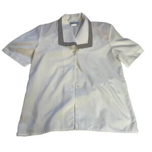 THATS ME Vintage Semi Sheer Cream Off White Button Up Blouse 7/8 Medium